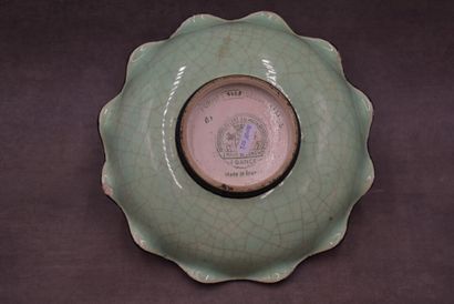 LONGWY. Ceramic cup on foot with enamelled...