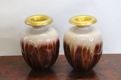 Pair of blown glass vases with shaded decoration...