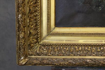 Paul FORET (XIX). Flowered planter. Oil on...
