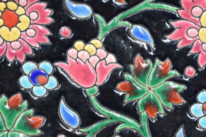 LONGWY. Ceramic cup on foot with enamelled...