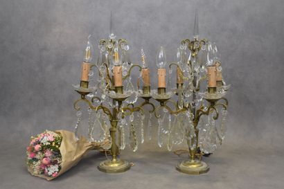 Attributed to BACCARAT. Pair of brass and...