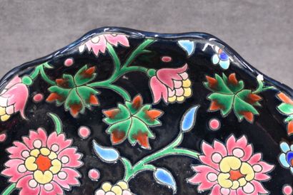 LONGWY. Ceramic cup on foot with enamelled...