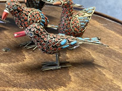 TIBET 
Collection of 7 birds in metal (silver...