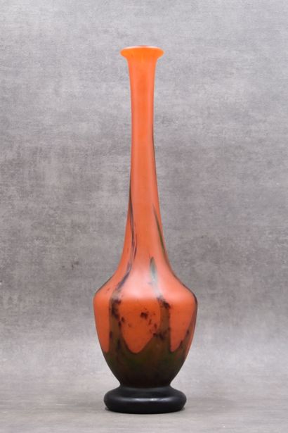 Vase with long neck in orange glass paste...