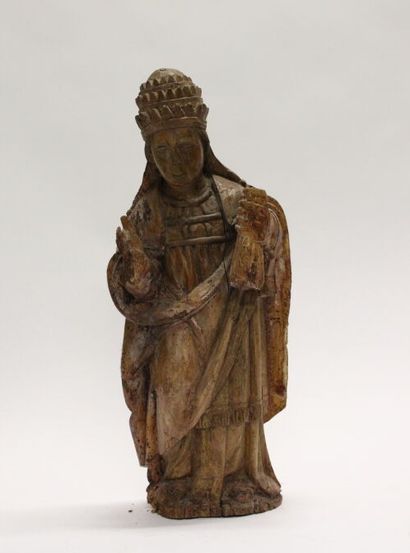 Saint Pontife en bois sculpté, dos ébauché....