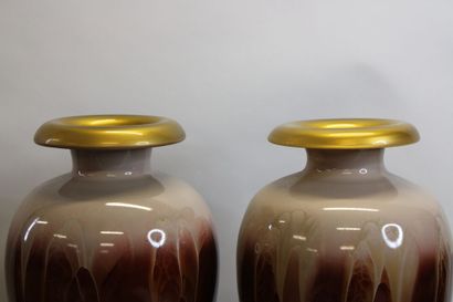 Pair of blown glass vases with shaded decoration...