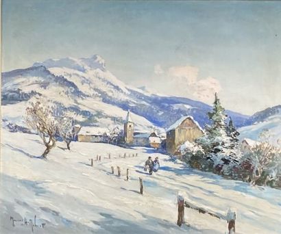 Marius HUBERT-ROBERT (1885-1966). Snowy landscape...