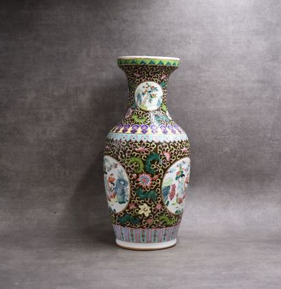 CHINA. Porcelain baluster vase with cloisonné...