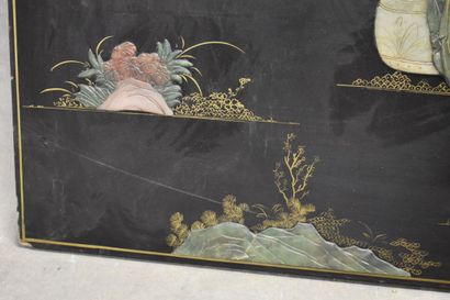 CHINA. Lacquered wood panel representing...