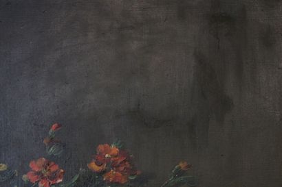 Paul FORET (XIX). Flowered planter. Oil on...