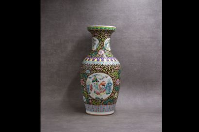 CHINA. Porcelain baluster vase with cloisonné...