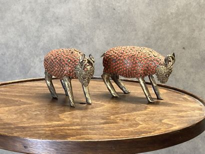 TIBET 
Pair of metal sheep (silver ?) with...