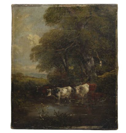 School of the XIXth century. Cows near a...