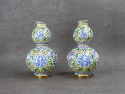 CHINA. Pair of gourd vases decorated with...