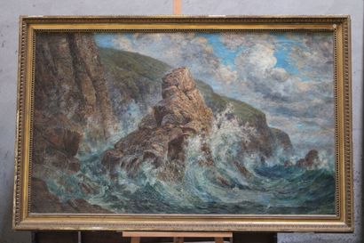 Painting representing a marine, oil on canvas....