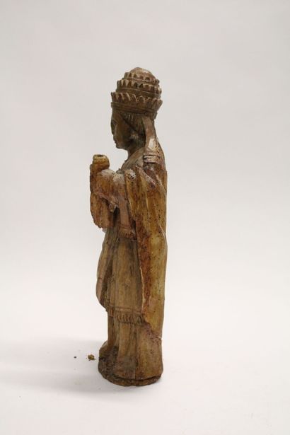 Saint Pontife en bois sculpté, dos ébauché....