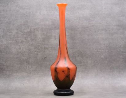Vase with long neck in orange glass paste...