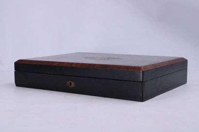 Blackened wood and veneer token box with...