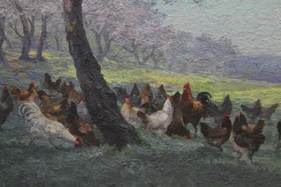 E. DI MARZO (XIX-XX), Landscape with chickens,...
