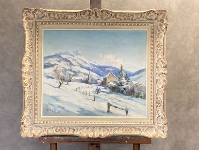 Marius HUBERT-ROBERT (1885-1966). Snowy landscape...