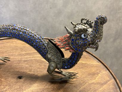 TIBET 
Dragon in metal (silver) with inlay...