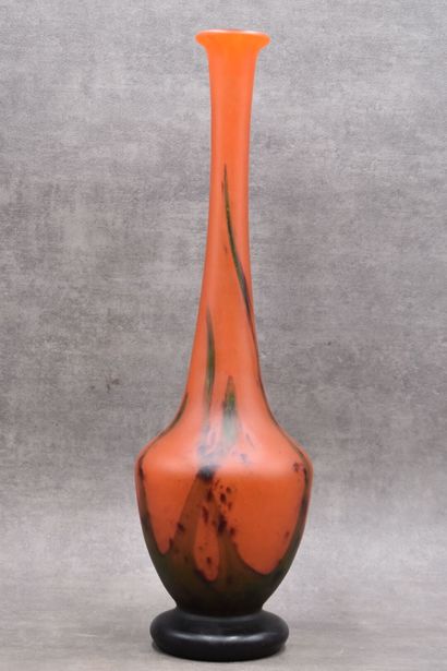 Vase with long neck in orange glass paste...