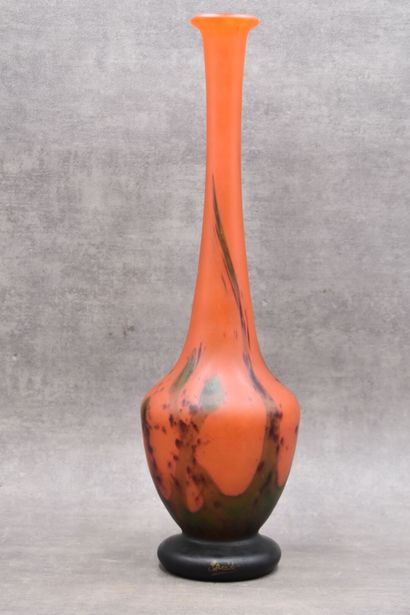 Vase with long neck in orange glass paste...
