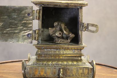 INDIA. Temple in gilded brass on wheels,...