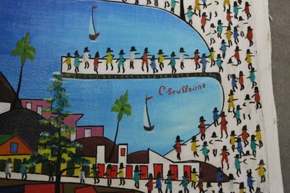 A lot of 6 Haitian paintings. oil on canvas....