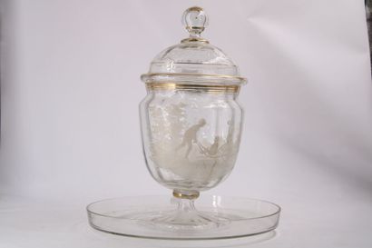 Glass punch service blown and enamelled composed...