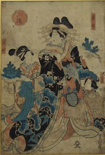 JAPON 
. Geishas, polychrome print on paper....