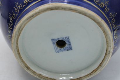CHINA. Vase in blue porcelain decorated with...