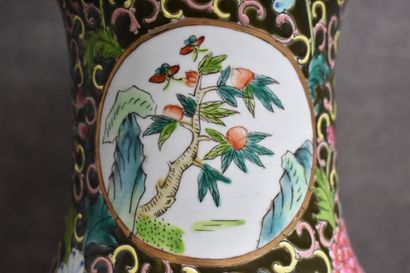 CHINA. Porcelain baluster vase with cloisonné...