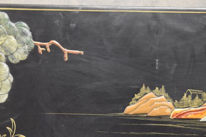 CHINA. Lacquered wood panel representing...
