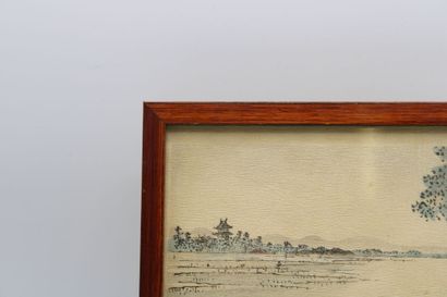 JAPAN. Print in ink and polychrome, two characters...
