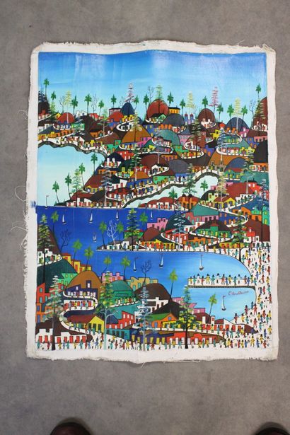 A lot of 6 Haitian paintings. oil on canvas....