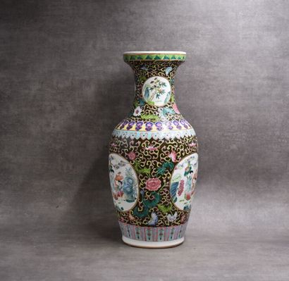 CHINA. Porcelain baluster vase with cloisonné...