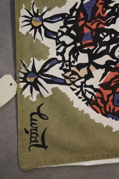 Mechanical tapestry, sign in bottom has right...