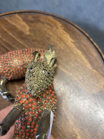 TIBET 
Pair of metal sheep (silver ?) with...