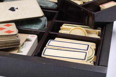Blackened wood and veneer token box with...