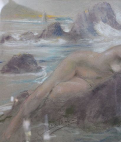 Yves DYE (XIX-XXth)
Naked woman on a rock,...