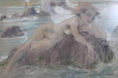 Yves DYE (XIX-XXth)
Naked woman on a rock,...