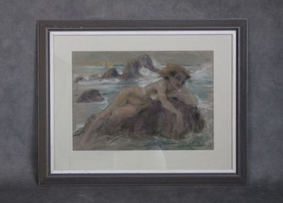 Yves DYE (XIX-XXth)
Naked woman on a rock,...