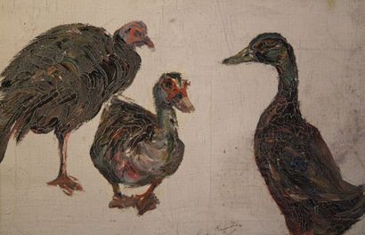 Louise GERMAIN (1874-1939)
Ducks and Peacock,...