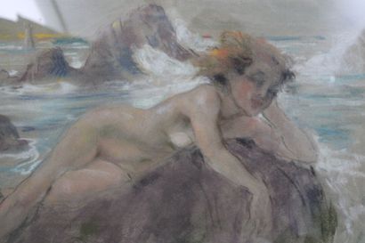 Yves DYE (XIX-XXth)
Naked woman on a rock,...