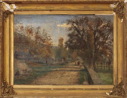 École du XIXe
Paysage animé
Huile sur panneau
Signé...