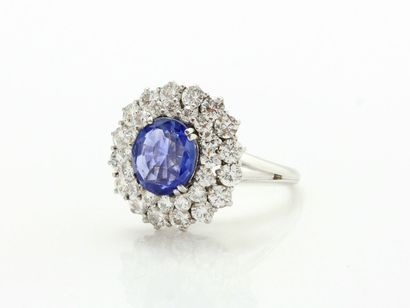 Bague fleur en or gris 750 millièmes, ornée...