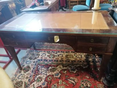 Bureau plat dessus cuir couleur camel (plaque...