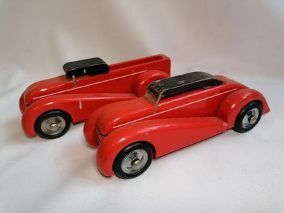 Lot de 2 voitures Tintin en bois 26cm