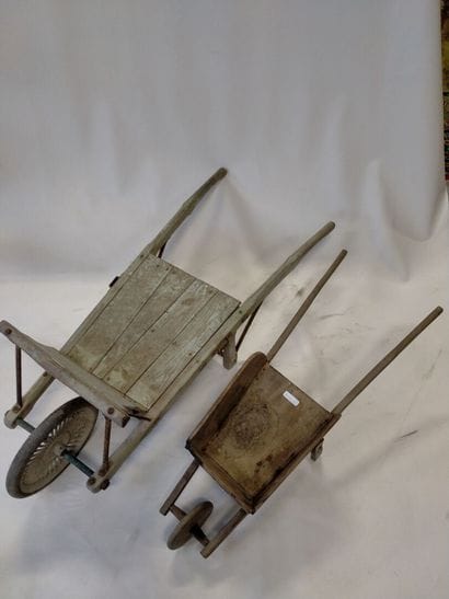 Lot de 2 brouettes en bois, 102 et 80 cm,...
